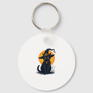 Chaveiro Gato Preto Assustador da Vintagem com Lua Cheia de