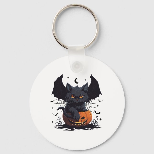 Chaveiro Gato Preto Bonito Com Gatinho Jack O Lanterna (Frente)