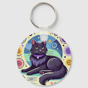 Chaveiro Gato Preto com Fundo Colorido