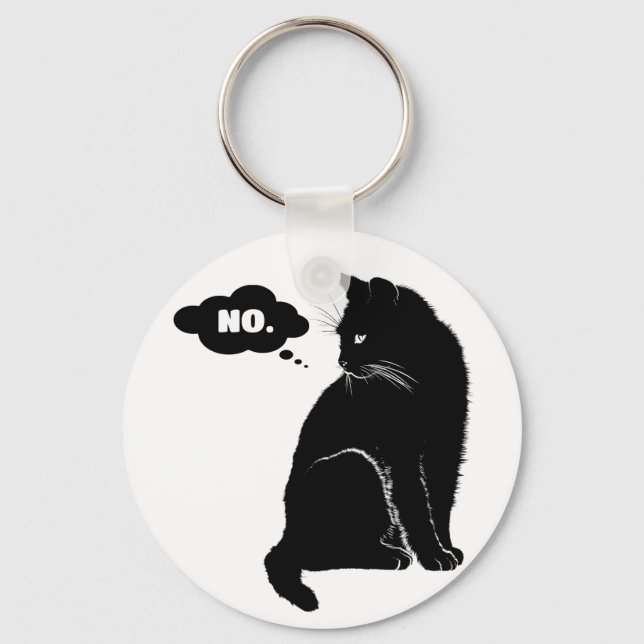 Chaveiro Gato Preto Diz Não - Presente Divertido para Amant (Frente)