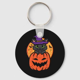Chaveiro Gato Preto Do Halloween Sobre O Sumo De Abóbora Me