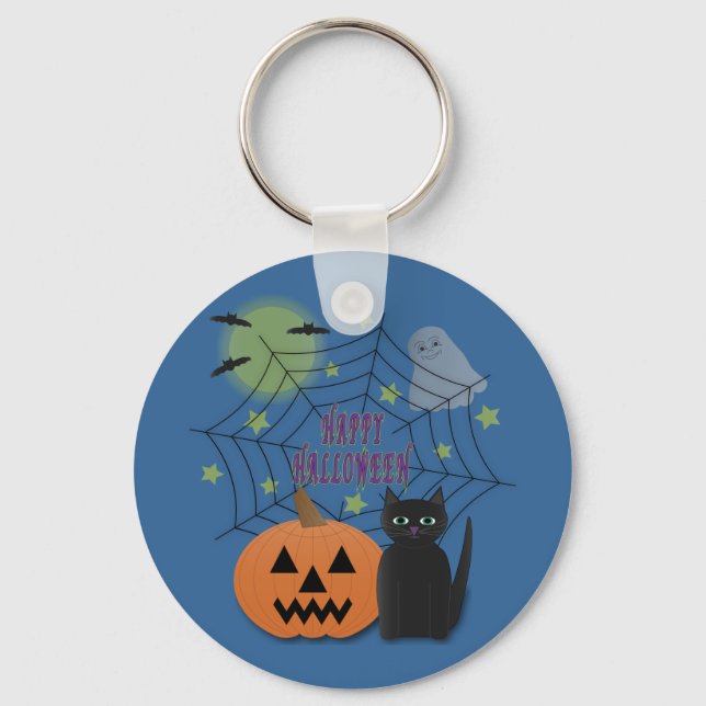 Chaveiro Gato Preto e Abóbora Não Assustam Halloween (Frente)