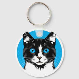 Chaveiro Gato Preto e Branco com Olhos Azuis