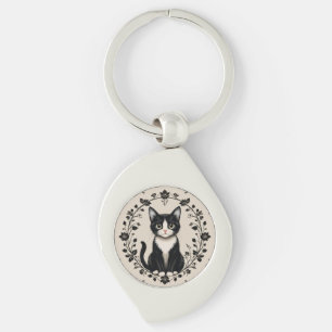Chaveiro Gato Preto e Branco Elegante