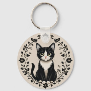 Chaveiro Gato Preto e Branco Elegante