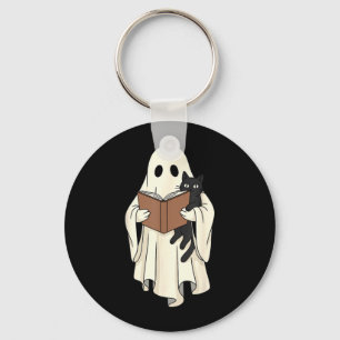 Chaveiro Gato Preto e Fantasma Lendo no Halloween