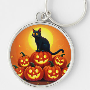 Chaveiro Gato preto e lanternas de Jack bonitinhos e boniti
