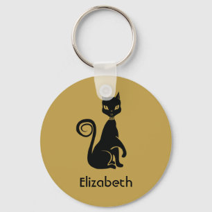 Chaveiro Gato preto elegante em fundo Dourado personalizado