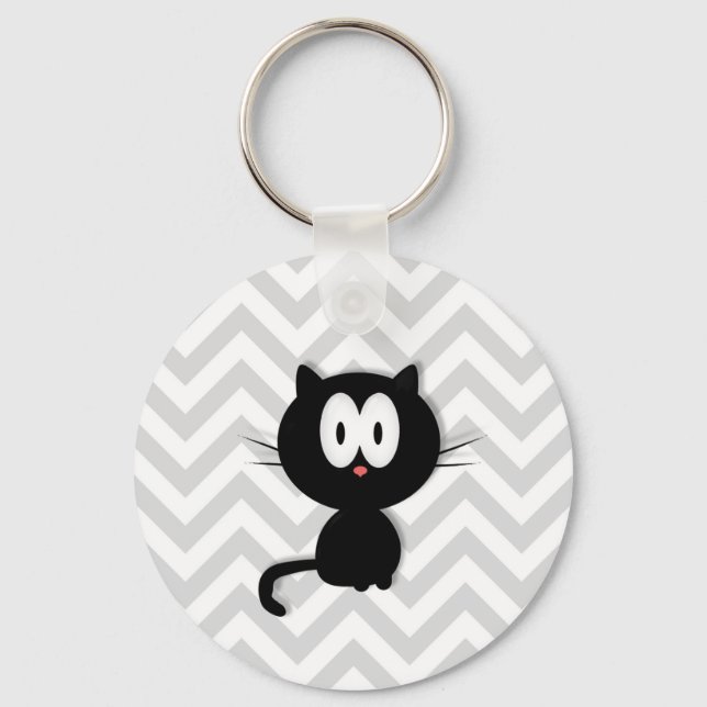 Chaveiro Gato Preto em chevron cinza (Frente)