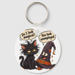 Chaveiro Gato Preto Engraçado Chapéu de Bruxa Halloween Sar