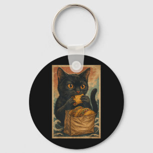 Chaveiro Gato Preto Engraçado Comendo Tacos Retro Japonês