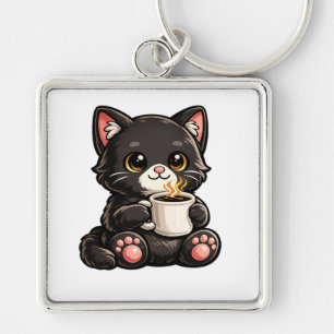 Chaveiro Gato Preto Fofo com Café