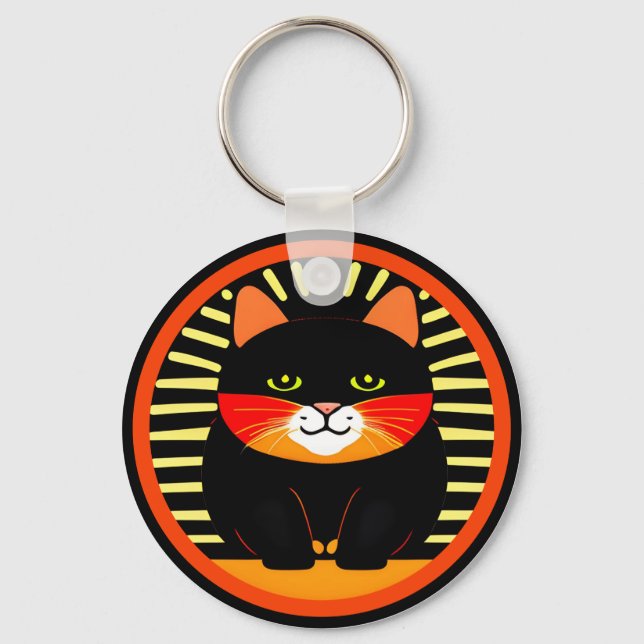Chaveiro Gato Preto Retroativo Em Redondo - Estilo Antigo D (Frente)