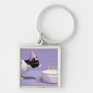 Chaveiro Gato que veste o chapéu do aniversário que funde