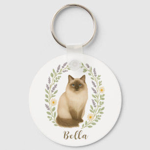 Chaveiro Gato Ragdoll Floral Quadro Nome Personalizado