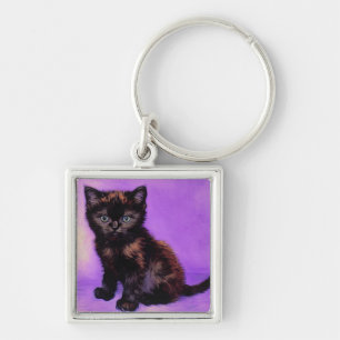 Chaveiro Gato Roxo Estilo Van Gogh