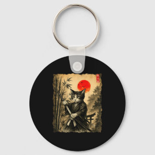 Chaveiro Gato Samurai Arte Japonês Homens Meninos Camiseta 