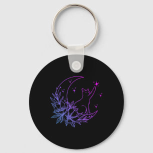 Chaveiro Gato Sentado No Crescente Flor Da Lua Estrelas Mul