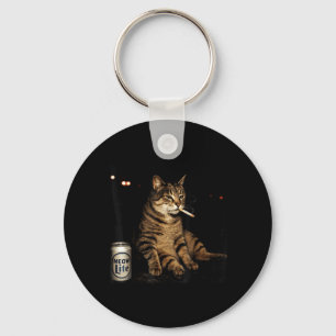 Chaveiro Gato Tabby Legal Fumando Gráfico de Atitude Retro