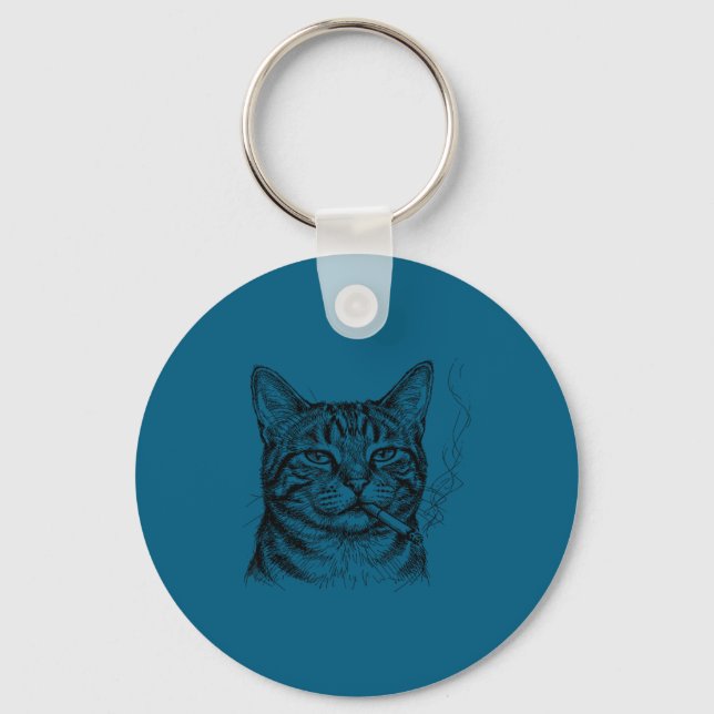 Chaveiro Gato tranquilo fumando esboço arte amante felino d (Frente)