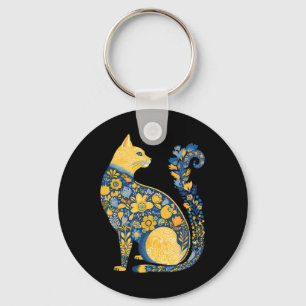 Chaveiro Gato Ucraniano Fofo Floral Vintage Bandeira Da Ucr