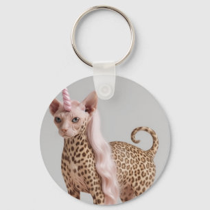 Chaveiro Gato Unicórnio Leopardo Glam em Saltos de Pelúcia