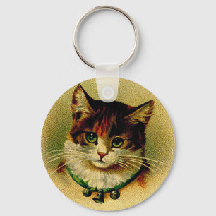 Chaveiro Gato Verde-Eyed do vintage com tinir Bels