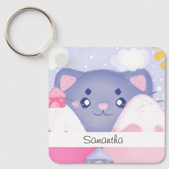 Chaveiro Gato Whimsso e Montanhas de Inverno com Sol Gelado (Frente)
