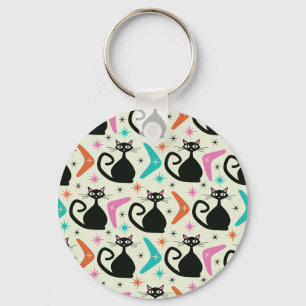 Chaveiro Gatos Atômicos Pretos de Meados do Século com Bume