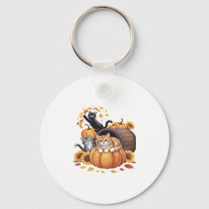 Chaveiro Gatos Caem Autumn Pumpkins Ação de Graças Girassol