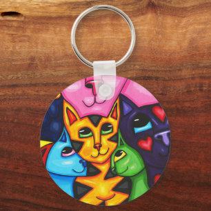 Chaveiro Gatos Coloridos e Bonitos, pintura original