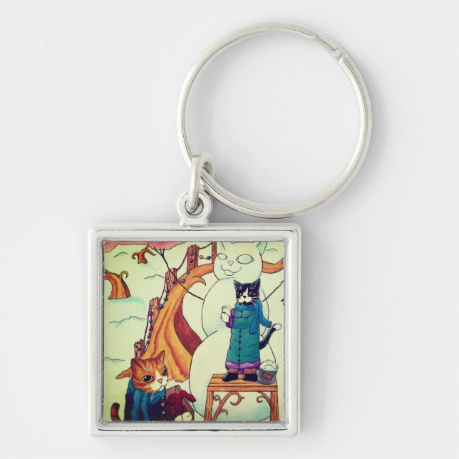 Chaveiro Gatos da Manhã de Natal Festivos (Frente)