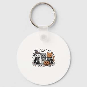 Chaveiro Gatos de Esqueleto Fofo de Halloween Gravura Vinta