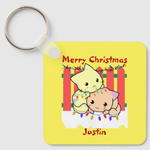 Chaveiro Gatos de natal à porta, nome personalizado