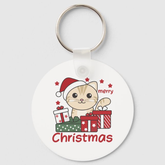 Chaveiro Gatos De Natal Gato Presente Para Animais De Inver (Frente)