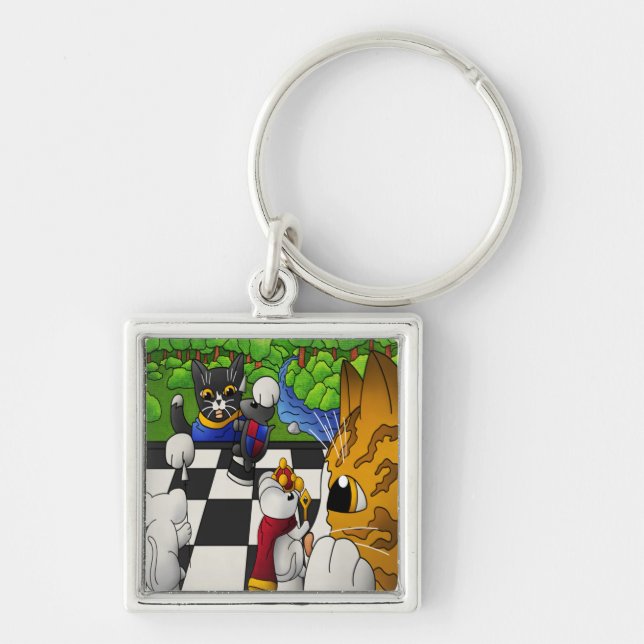 Chaveiro Gatos de xadrez no parque (Frente)