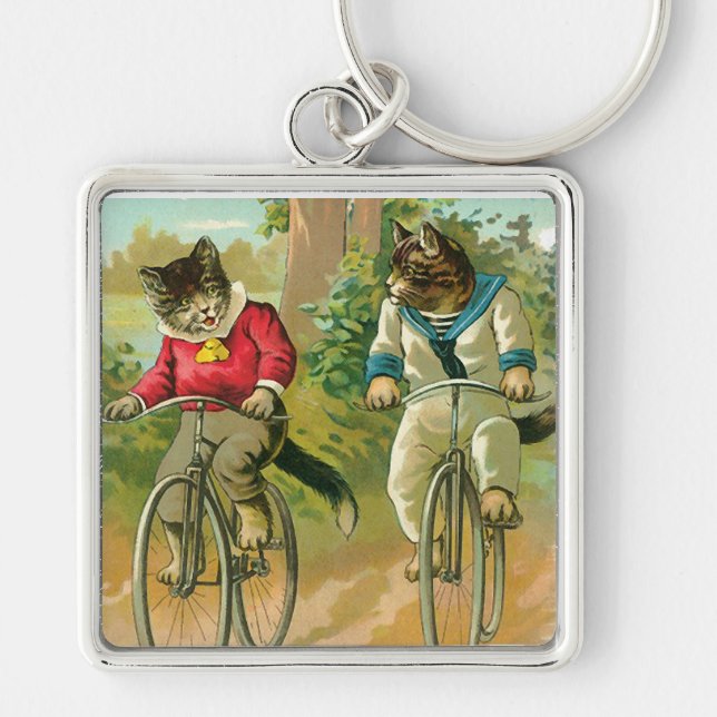 Chaveiro Gatos do vintage na bicicleta (Frente)