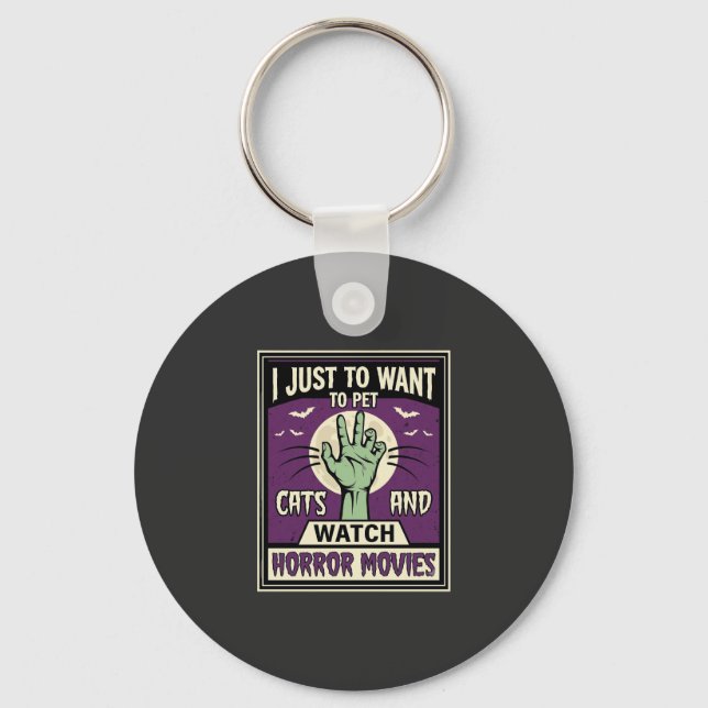 Chaveiro Gatos E Filmes De Terror Design De Halloween (Frente)
