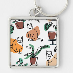 Chaveiro Gatos e flores para desenho de linhagens