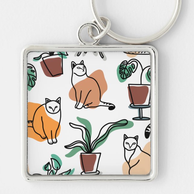 Chaveiro Gatos e flores para desenho de linhagens (Frente)