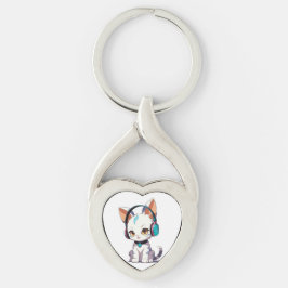 Chaveiro Gatos Fofos com Encantos de Fones de Ouvido