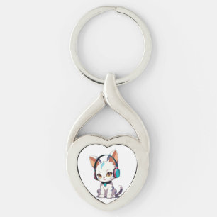 Chaveiro Gatos Fofos com Encantos de Fones de Ouvido