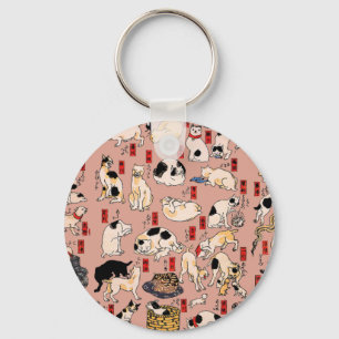 Chaveiro Gatos Japoneses Xilogravura ukiyo-e Vintage Kitty