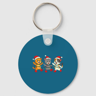 Chaveiro Gatos Kawaii Chapéu de Papai Noel Luzes Dançantes