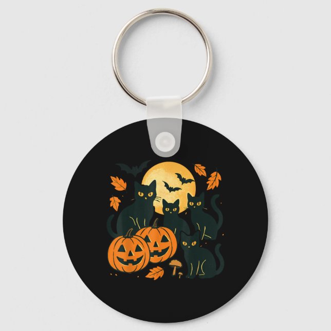 Chaveiro Gatos Pretos Com Jack O Lanterns Lua E Morcegos (Frente)