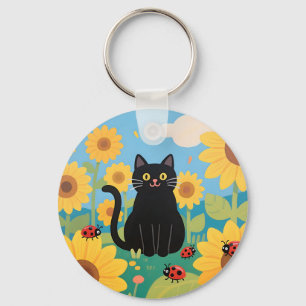 Chaveiro Gatos Pretos Girassóis Joaninhas