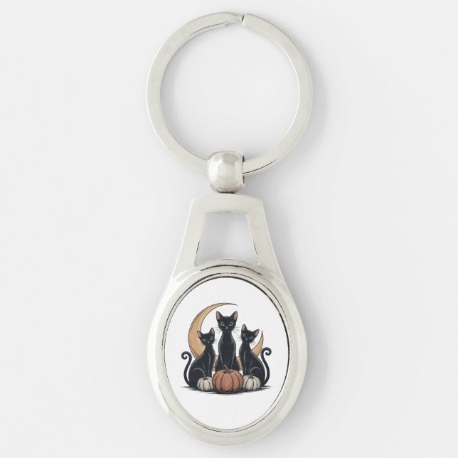 Chaveiro Gatos Pretos Whimsigothia Abóbora Lua Halloween (Frente)