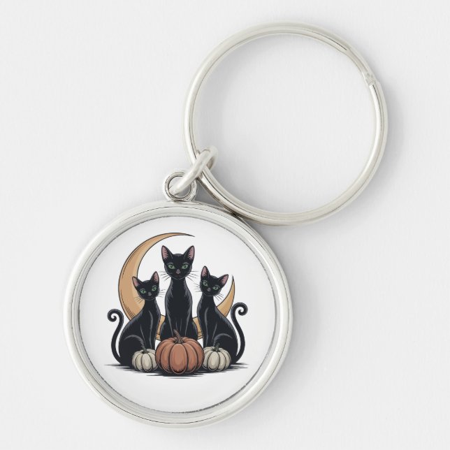 Chaveiro Gatos Pretos Whimsigothia Abóbora Lua Halloween (Frente)