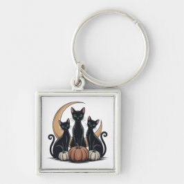 Chaveiro Gatos Pretos Whimsigothia Abóbora Lua Halloween