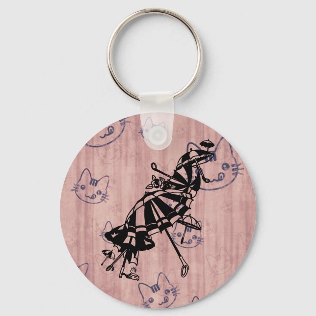Chaveiro Gatos Rostos Parasóis Guarda-chuvas Desenho de tin (Frente)